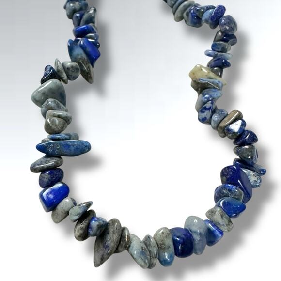 Free People Bohemian Single Strand Crystal Chip Beaded Necklace Lapis Blue NWT - Picture 4 of 15